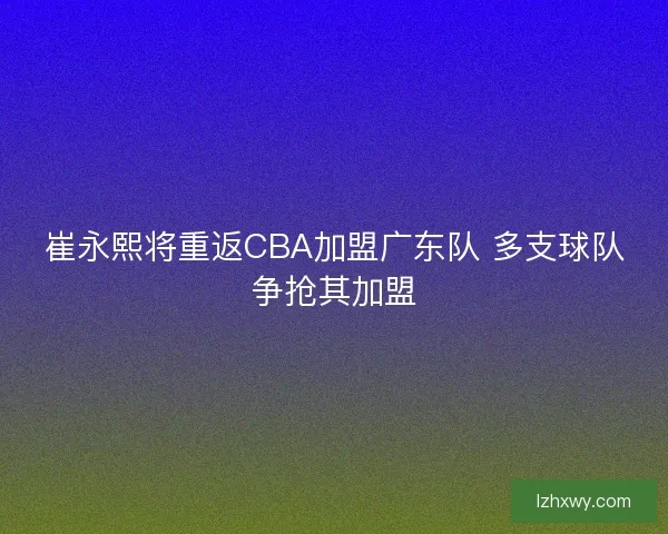 崔永熙将重返CBA加盟广东队 多支球队争抢其加盟